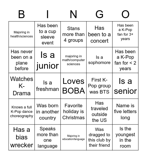 K-Pop Search Quest Bingo Card