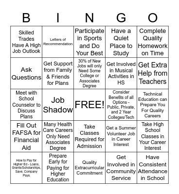 Things To Know About High School and Beyond Bingo Card