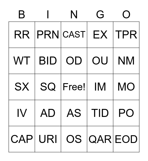 VET ASSISTING Bingo Card