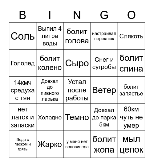 Бисеклачер бинго - 300км за сезон. Bingo Card