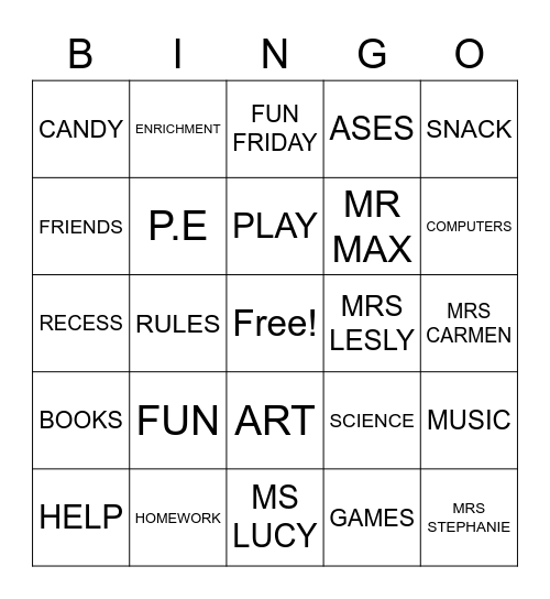 Untitled Bingo Card