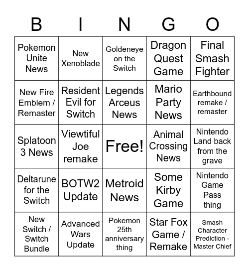 Untitled Bingo Card