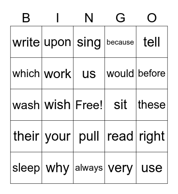 2nd grade dolch Bingo Card