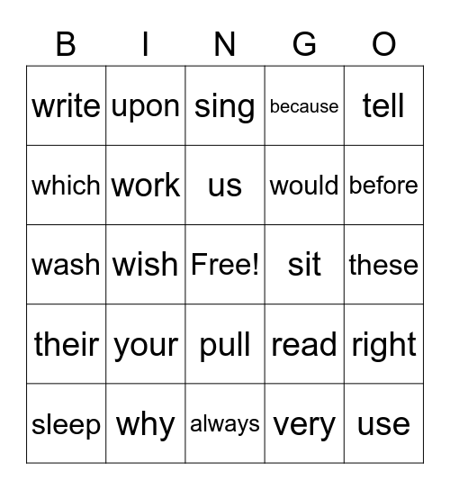 2nd grade dolch Bingo Card