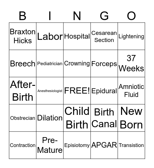 Labor and Delivery Bingo Card