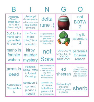 Nintendo Direct Bingo Card