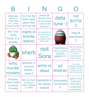 Nintendo Direct Bingo Card