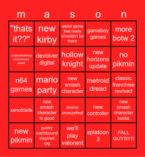 nendo directendo Bingo Card