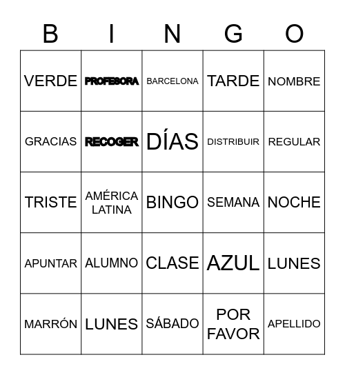 BINGO DE PALABRAS Bingo Card
