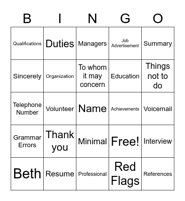 Lori Knapp Bingo Card