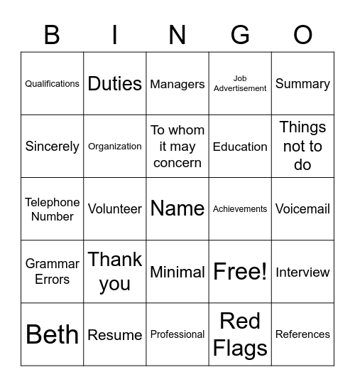 Lori Knapp Bingo Card