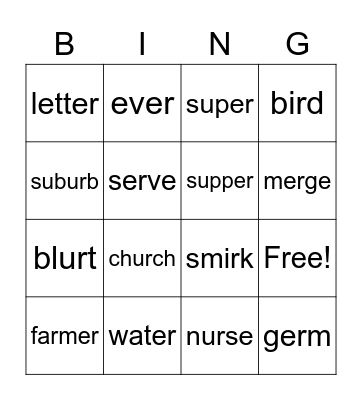 R control Bingo Card