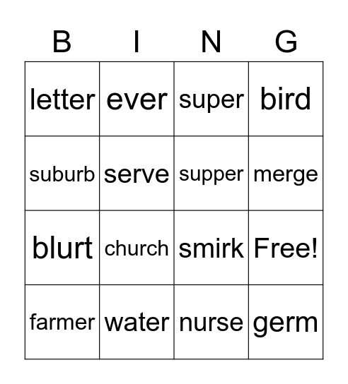 R control Bingo Card