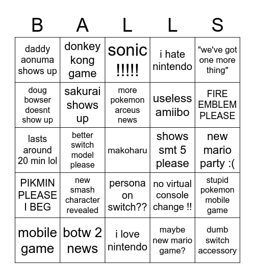 9.23.21 nitnendo direct Bingo Card