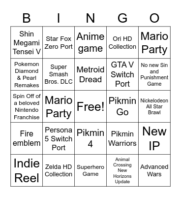 Nintendo Direct September 23rd Bingo Card