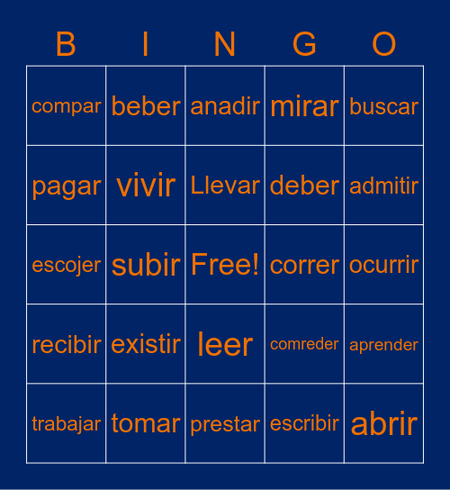 Spanish Bingo Card
