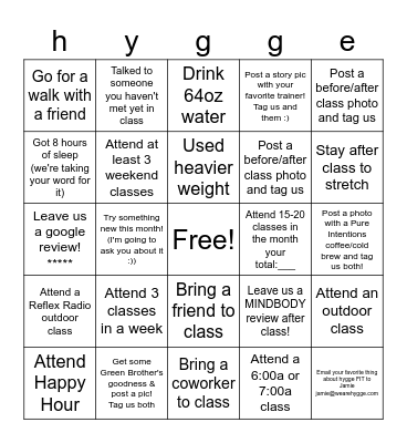 FIT card Bingo Card