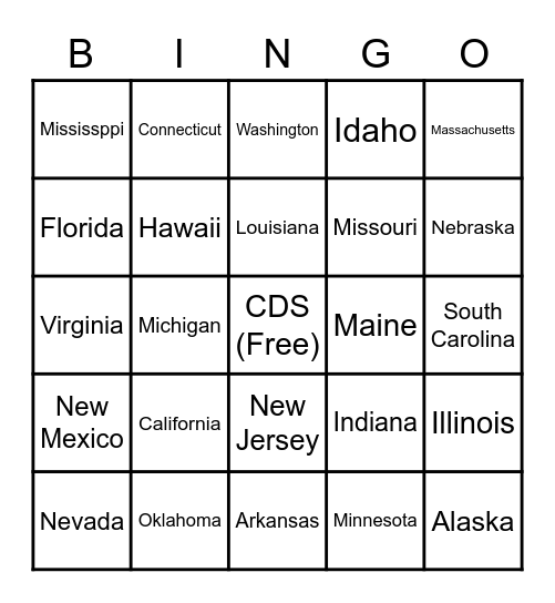 States Bingo Card