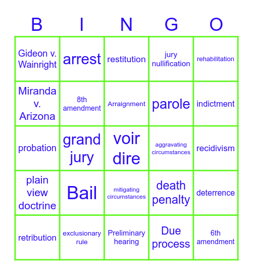 LJJ Unit 3 Bingo Card