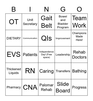 REHAB Bingo Card