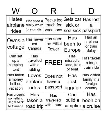 WORLD Bingo: Find someone who... Bingo Card