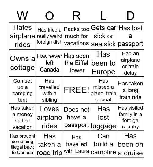 WORLD Bingo: Find someone who... Bingo Card