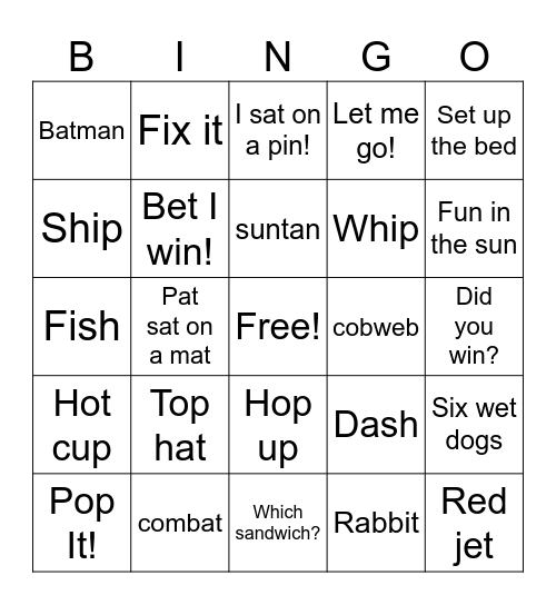 CVC BINGO with Digraphs Bingo Card