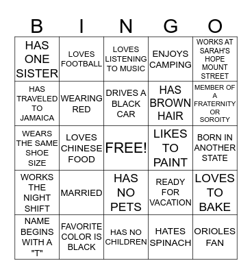 SARAH'S HOPE BINGO Card