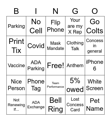 Service Bingo Card