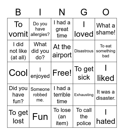 Vocabulario 1.4 Bingo Card