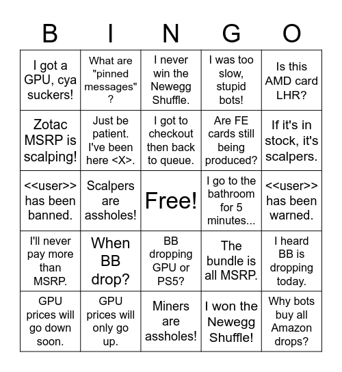 Drops Bingo Card