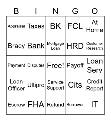 CARRINGTON Bingo Card