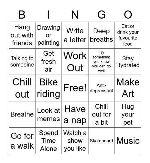 Self Care Bingo Card