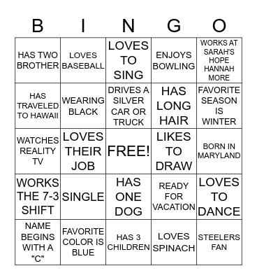 SARAH'S HOPE BINGO Card
