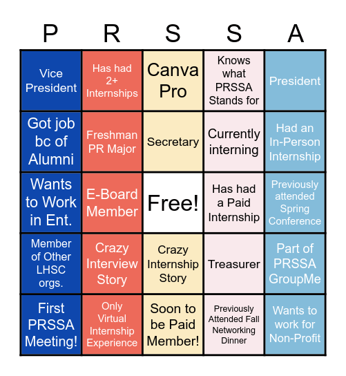 PRSSA Networking Bingo Card