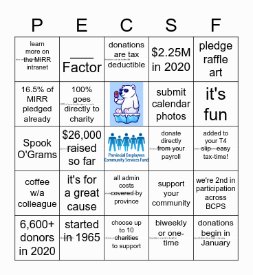 Welcome to PECSF BINGO! Bingo Card