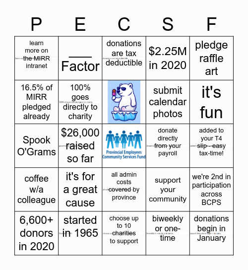 Welcome to PECSF BINGO! Bingo Card