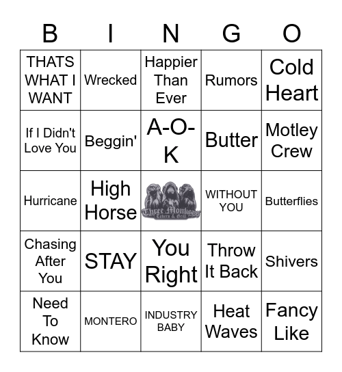 All Hits Bingo Card