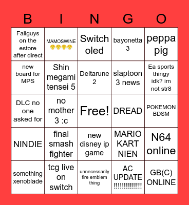 NINTENDO DIRECT BINGO Card