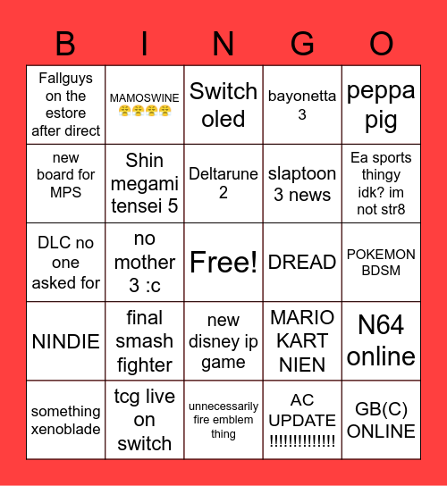 NINTENDO DIRECT BINGO Card