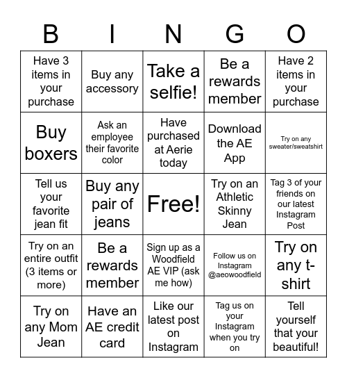 AE Bingo Card