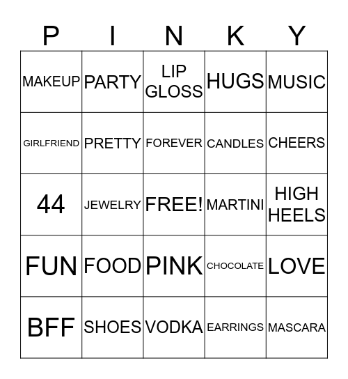 ALESIA'S PINK PARTY Bingo Card