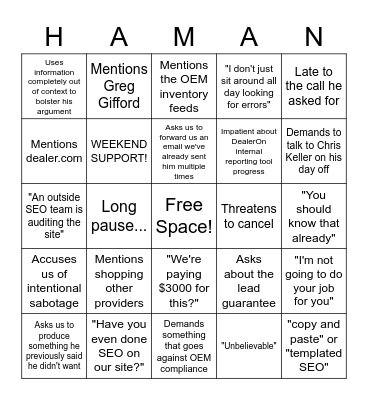 DARCARS Bingo Card