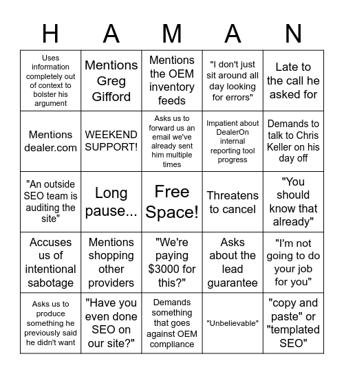 DARCARS Bingo Card