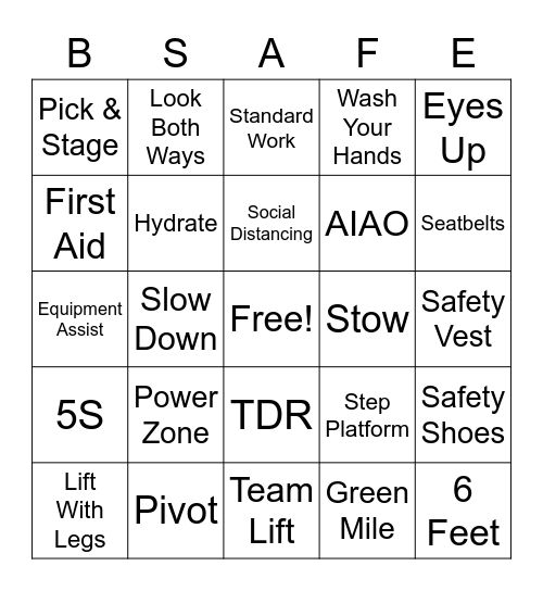 Safety Bingo Card