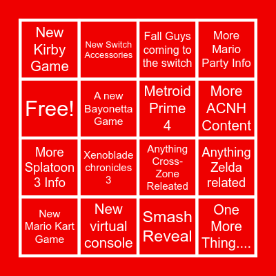 Nintendo Direct Bingo Card