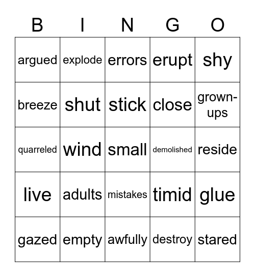 Synonym Bingo Card
