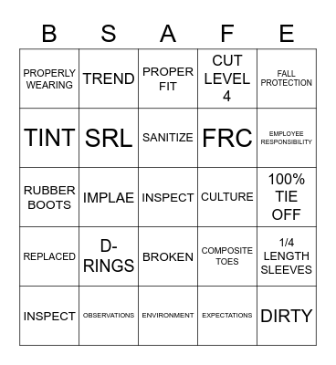 PPE SAFETY BINGO Card