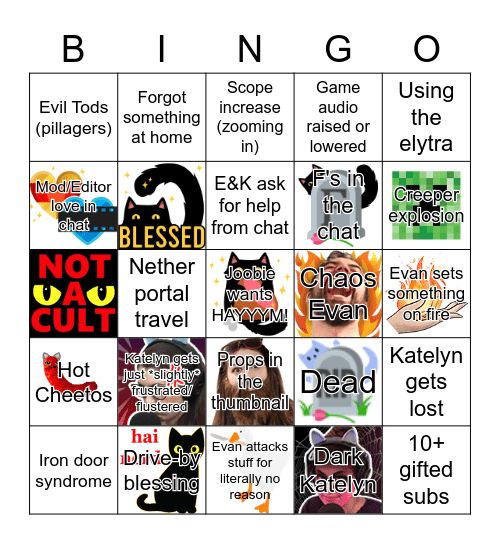 E&K Minecraft Bingo Card