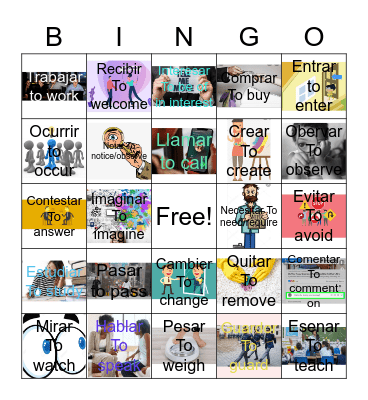 Present Tense Regular Verbs Bingo Card